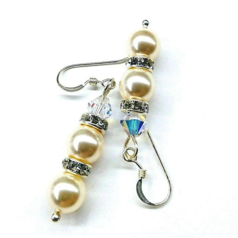 Sterling Silver Bridal Earrings – Stacked Crystal Pearl Design | Made in USA Alexa Martha Designs  Earrings