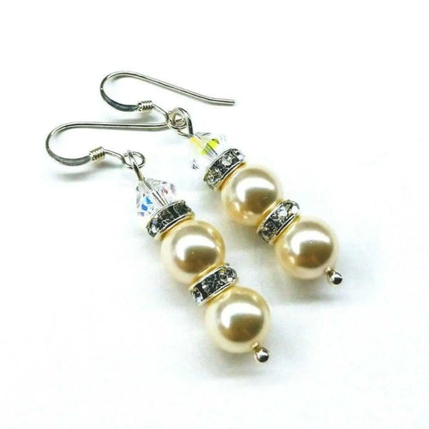 Sterling Silver Bridal Earrings – Stacked Crystal Pearl Design | Made in USA Alexa Martha Designs  Earrings