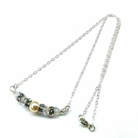 Sterling Silver Bridal Pearl Necklace – Swarovski Crystal Bar Design | Made in USA Alexa Martha Designs  Necklace