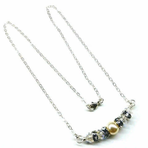 Sterling Silver Bridal Pearl Necklace – Swarovski Crystal Bar Design | Made in USA Alexa Martha Designs  Necklace