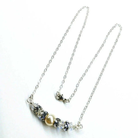 Sterling Silver Bridal Pearl Necklace – Swarovski Crystal Bar Design | Made in USA Alexa Martha Designs  Necklace