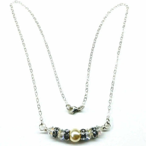 Sterling Silver Bridal Pearl Necklace – Swarovski Crystal Bar Design | Made in USA Alexa Martha Designs  Necklace