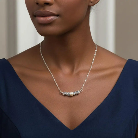 Sterling Silver Bridal Pearl Necklace – Swarovski Crystal Bar Design | Made in USA Alexa Martha Designs  Necklace