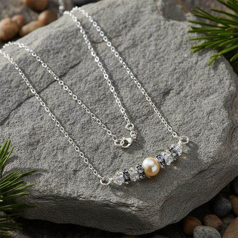 Sterling Silver Bridal Pearl Necklace – Swarovski Crystal Bar Design | Made in USA Alexa Martha Designs  Necklace