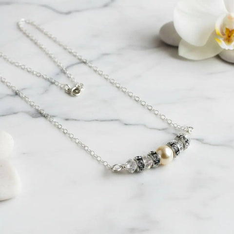 Sterling Silver Bridal Pearl Necklace – Swarovski Crystal Bar Design | Made in USA Alexa Martha Designs  Necklace
