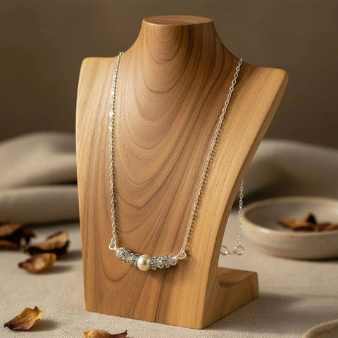 Sterling Silver Bridal Pearl Necklace – Swarovski Crystal Bar Design | Made in USA Alexa Martha Designs  Necklace