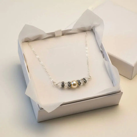 Sterling Silver Bridal Pearl Necklace – Swarovski Crystal Bar Design | Made in USA Alexa Martha Designs  Necklace