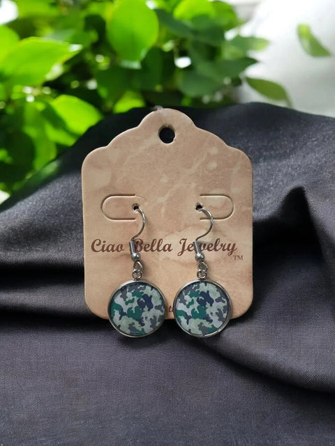 Sterling Silver Camo Drop Earrings – Hypoallergenic Lightweight Fashion Accessories | Made in USA Michelle Marie Boutique  Earrings