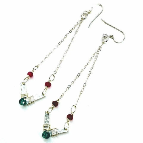 Sterling Silver Chevron Dangle Earrings – Hot Pink Green Gemstones | Made in USA Alexa Martha Designs  Earrings