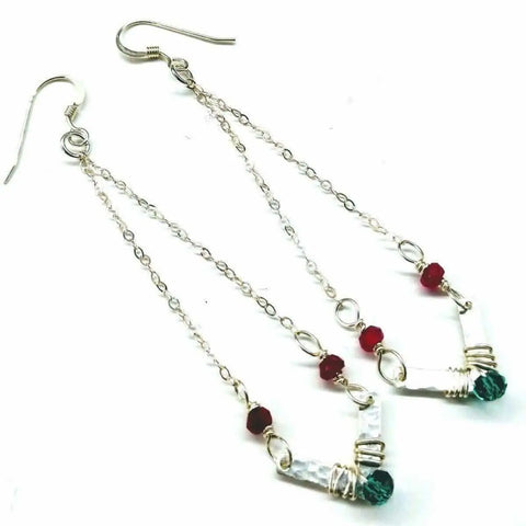 Sterling Silver Chevron Dangle Earrings – Hot Pink Green Gemstones | Made in USA Alexa Martha Designs  Earrings