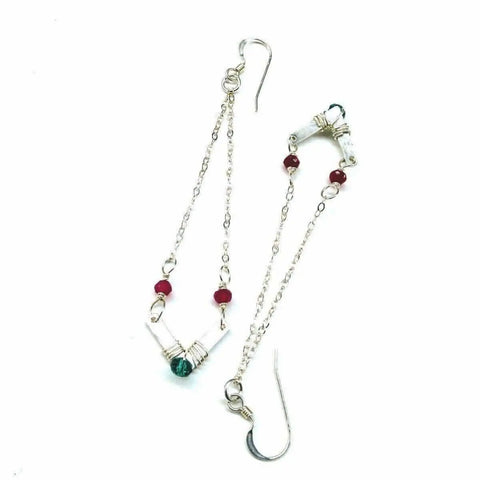 Sterling Silver Chevron Dangle Earrings – Hot Pink Green Gemstones | Made in USA Alexa Martha Designs  Earrings