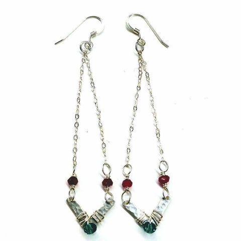 Sterling Silver Chevron Dangle Earrings – Hot Pink Green Gemstones | Made in USA Alexa Martha Designs  Earrings