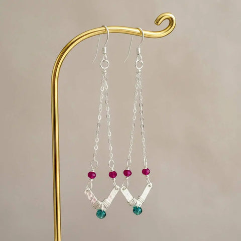 Sterling Silver Chevron Dangle Earrings – Hot Pink Green Gemstones | Made in USA Alexa Martha Designs  Earrings