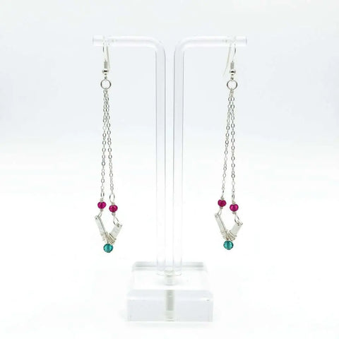 Sterling Silver Chevron Dangle Earrings – Hot Pink Green Gemstones | Made in USA Alexa Martha Designs  Earrings