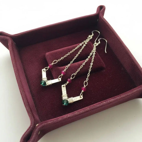 Sterling Silver Chevron Dangle Earrings – Hot Pink Green Gemstones | Made in USA Alexa Martha Designs  Earrings