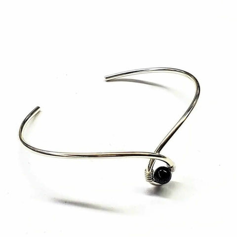 Sterling Silver Child Abuse Awareness Teardrop Bangle – Blue Bead Accent | Made in USA Alexa Martha Designs  Bracelet/Bangle