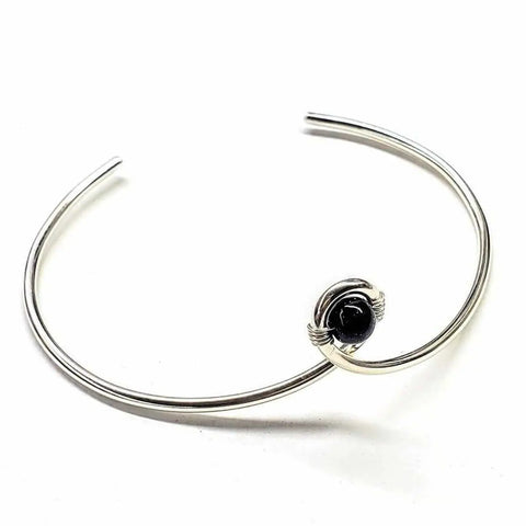 Sterling Silver Child Abuse Awareness Teardrop Bangle – Blue Bead Accent | Made in USA Alexa Martha Designs  Bracelet/Bangle