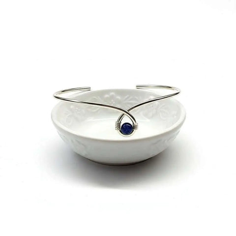 Sterling Silver Child Abuse Awareness Teardrop Bangle – Blue Bead Accent | Made in USA Alexa Martha Designs  Bracelet/Bangle