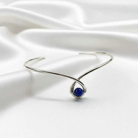 Sterling Silver Child Abuse Awareness Teardrop Bangle – Blue Bead Accent | Made in USA Alexa Martha Designs  Bracelet/Bangle