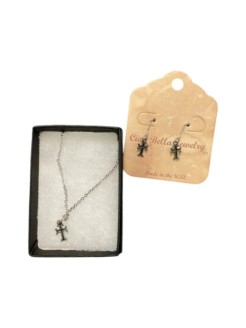 Sterling Silver Cross Jewelry Set, Necklace & Earrings Michelle Marie Boutique  Bracelet Set