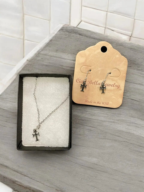 Sterling Silver Cross Necklace and Earrings Set – Delicate Faith Jewelry | Made in USA by Michelle Marie Boutique Jewelry Michelle Marie Boutique  Bracelet Set