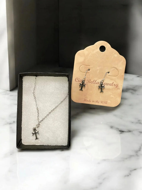 Sterling Silver Cross Necklace and Earrings Set – Delicate Faith Jewelry | Made in USA by Michelle Marie Boutique Jewelry Michelle Marie Boutique  Bracelet Set
