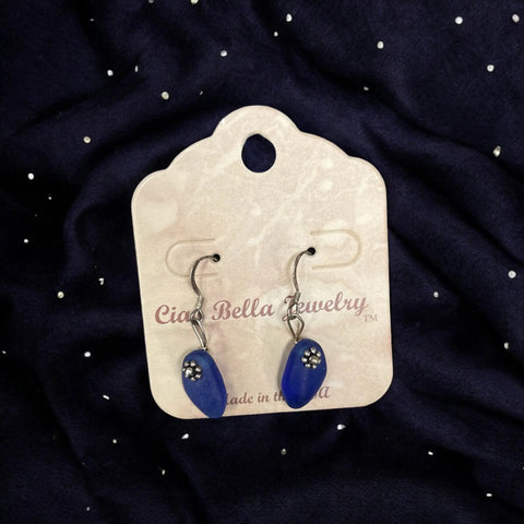Sterling Silver Dangle Earrings With Blue Recycled Glass Stones – Handcrafted Jewelry | Made in USA Michelle Marie Boutique  Earrings