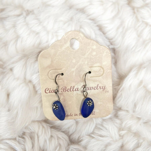 Sterling Silver Dangle Earrings With Blue Recycled Glass Stones – Handcrafted Jewelry | Made in USA Michelle Marie Boutique  Earrings