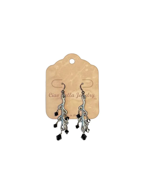 Sterling Silver Dangle Earrings with Black Crystal Accents – Art Nouveau Peacock Feather Design | Made in USA Michelle Marie Boutique  Earrings