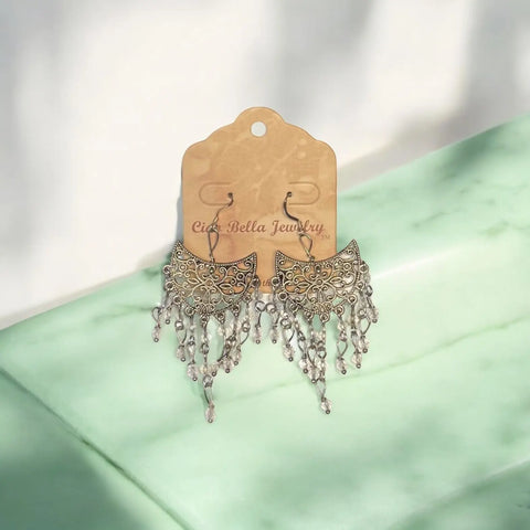 Sterling Silver Filigree Chandelier Earrings With Clear Crystal Dangles – Handcrafted Jewelry | Made in USA Michelle Marie Boutique  Earrings