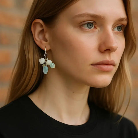 Sterling Silver Gemstone Cluster Earrings – Czech Crystal Accent Drops | Made in USA Michelle Marie Boutique  Earrings
