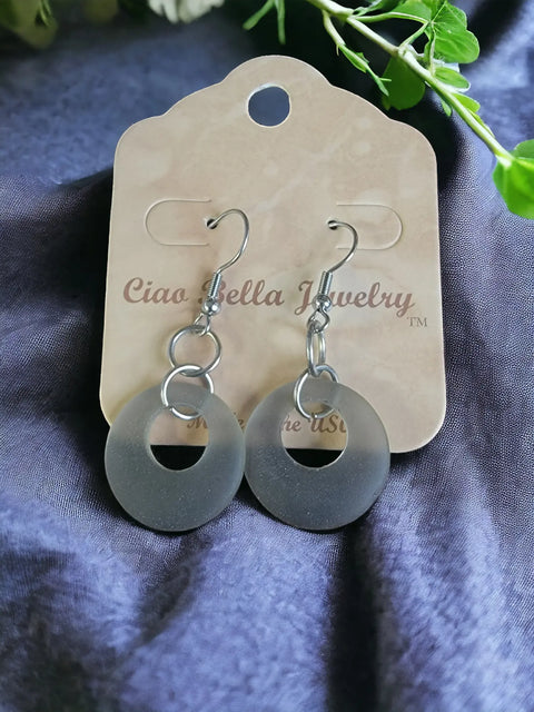 Sterling Silver Gray Sea Glass Hoop Earrings – Hypoallergenic Drop Dangle Jewelry | Made in USA Michelle Marie Boutique  Earrings