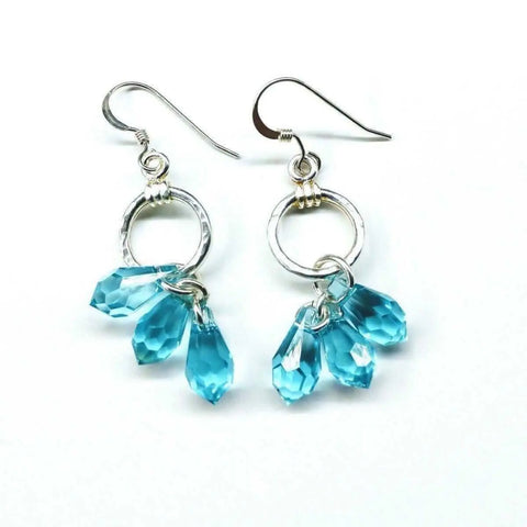 Sterling Silver Hammered Aqua Crystal Drop Earrings – Handcrafted Jewelry | Made in USA Alexa Martha Designs  Earrings