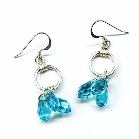 Sterling Silver Hammered Aqua Crystal Drop Earrings – Handcrafted Jewelry | Made in USA Alexa Martha Designs  Earrings