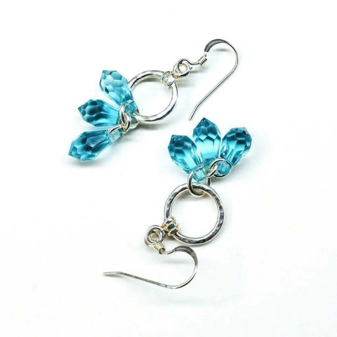 Sterling Silver Hammered Aqua Crystal Drop Earrings – Handcrafted Jewelry | Made in USA Alexa Martha Designs  Earrings