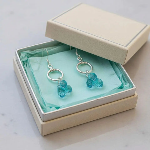 Sterling Silver Hammered Aqua Crystal Drop Earrings – Handcrafted Jewelry | Made in USA Alexa Martha Designs  Earrings