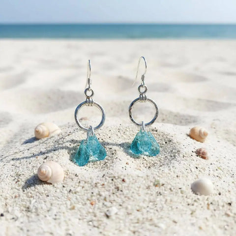 Sterling Silver Hammered Aqua Crystal Drop Earrings – Handcrafted Jewelry | Made in USA Alexa Martha Designs  Earrings