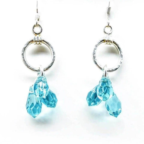 Sterling Silver Hammered Aqua Crystal Drop Earrings – Handcrafted Jewelry | Made in USA Alexa Martha Designs  Earrings
