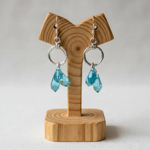 Sterling Silver Hammered Aqua Crystal Drop Earrings – Handcrafted Jewelry | Made in USA Alexa Martha Designs  Earrings