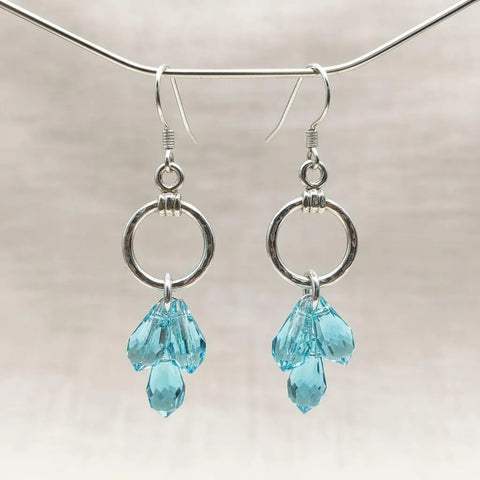 Sterling Silver Hammered Aqua Crystal Drop Earrings – Handcrafted Jewelry | Made in USA Alexa Martha Designs  Earrings