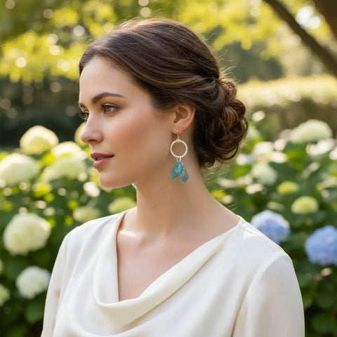 Sterling Silver Hammered Aqua Crystal Drop Earrings – Handcrafted Jewelry | Made in USA Alexa Martha Designs  Earrings