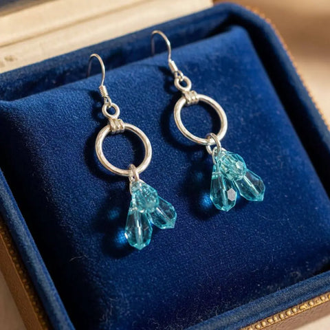 Sterling Silver Hammered Aqua Crystal Drop Earrings – Handcrafted Jewelry | Made in USA Alexa Martha Designs  Earrings