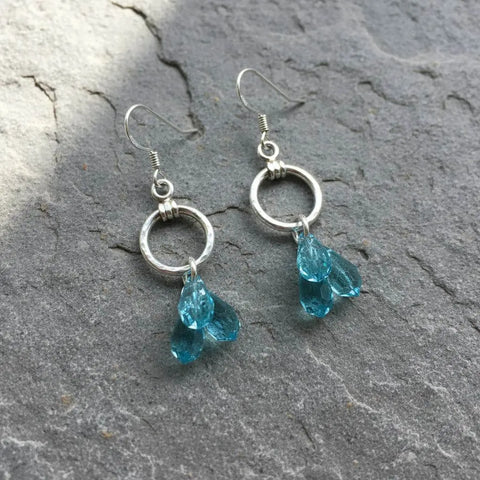 Sterling Silver Hammered Aqua Crystal Drop Earrings – Handcrafted Jewelry | Made in USA Alexa Martha Designs  Earrings