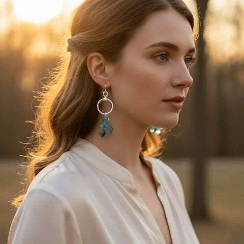 Sterling Silver Hammered Aqua Crystal Drop Earrings – Handcrafted Jewelry | Made in USA Alexa Martha Designs  Earrings