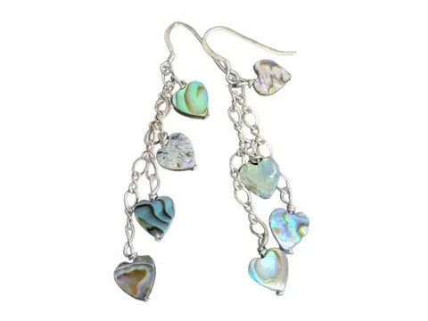 Sterling Silver Heart Abalone Shell Dangling Earrings 2.5 Inch Drop – Handcrafted Jewelry | Made in USA Michelle Marie Boutique  Earrings