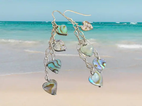 Sterling Silver Heart Abalone Shell Dangling Earrings 2.5 Inch Drop – Handcrafted Jewelry | Made in USA Michelle Marie Boutique  Earrings