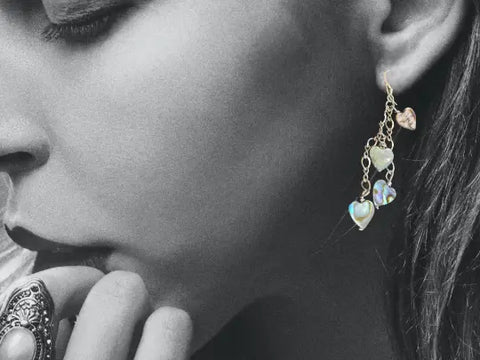 Sterling Silver Heart Abalone Shell Dangling Earrings 2.5 Inch Drop – Handcrafted Jewelry | Made in USA Michelle Marie Boutique  Earrings