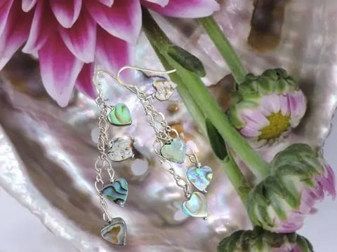 Sterling Silver Heart Abalone Shell Dangling Earrings 2.5 Inch Drop – Handcrafted Jewelry | Made in USA Michelle Marie Boutique  Earrings