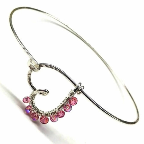 Sterling Silver Heart Bangle with Pink Swarovski Crystals – Handmade in USA Alexa Martha Designs  Bangles /Bracelets