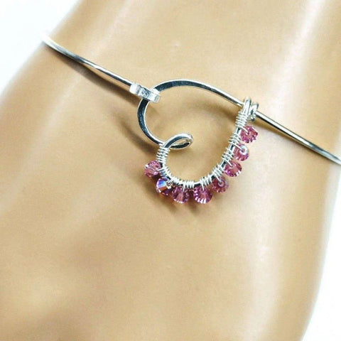 Sterling Silver Heart Bangle with Pink Swarovski Crystals – Handmade in USA Alexa Martha Designs  Bangles /Bracelets